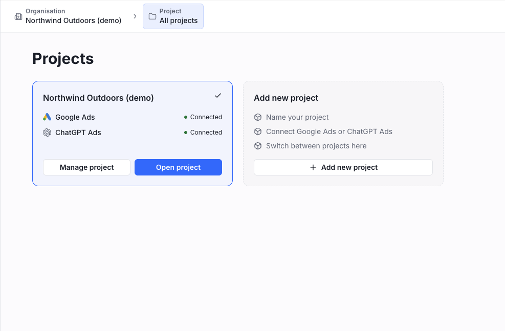 Image: screenshot of the new Projects navigation entry