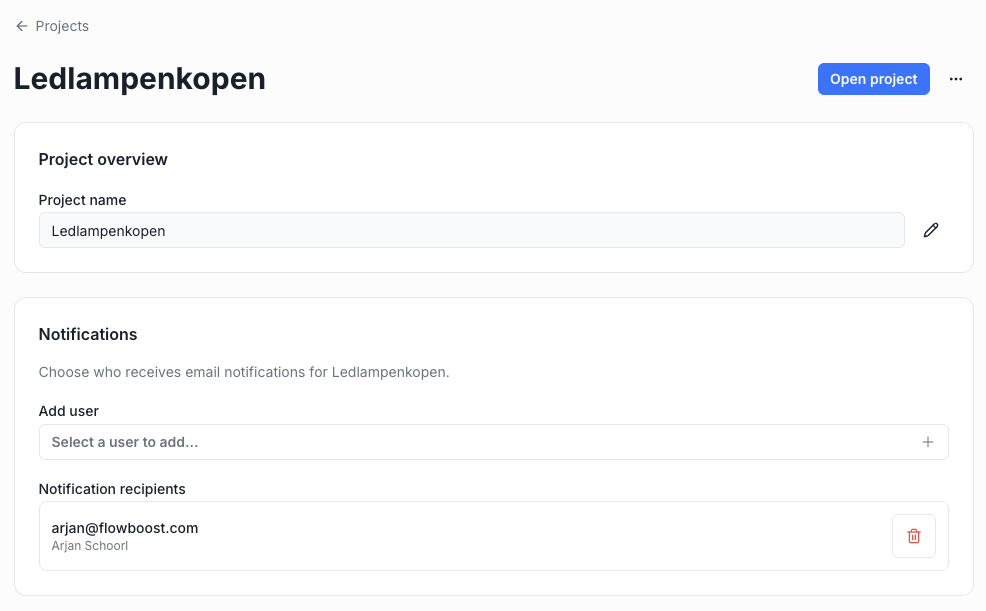 Image: screenshot of showing project settings