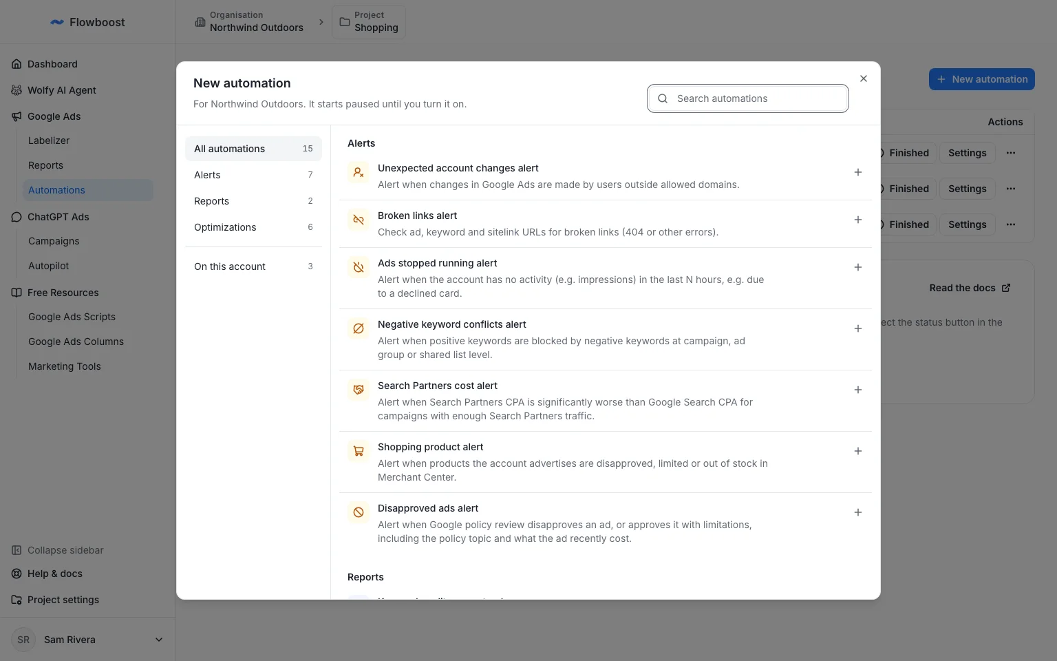 New automation catalog listing the seven alerts